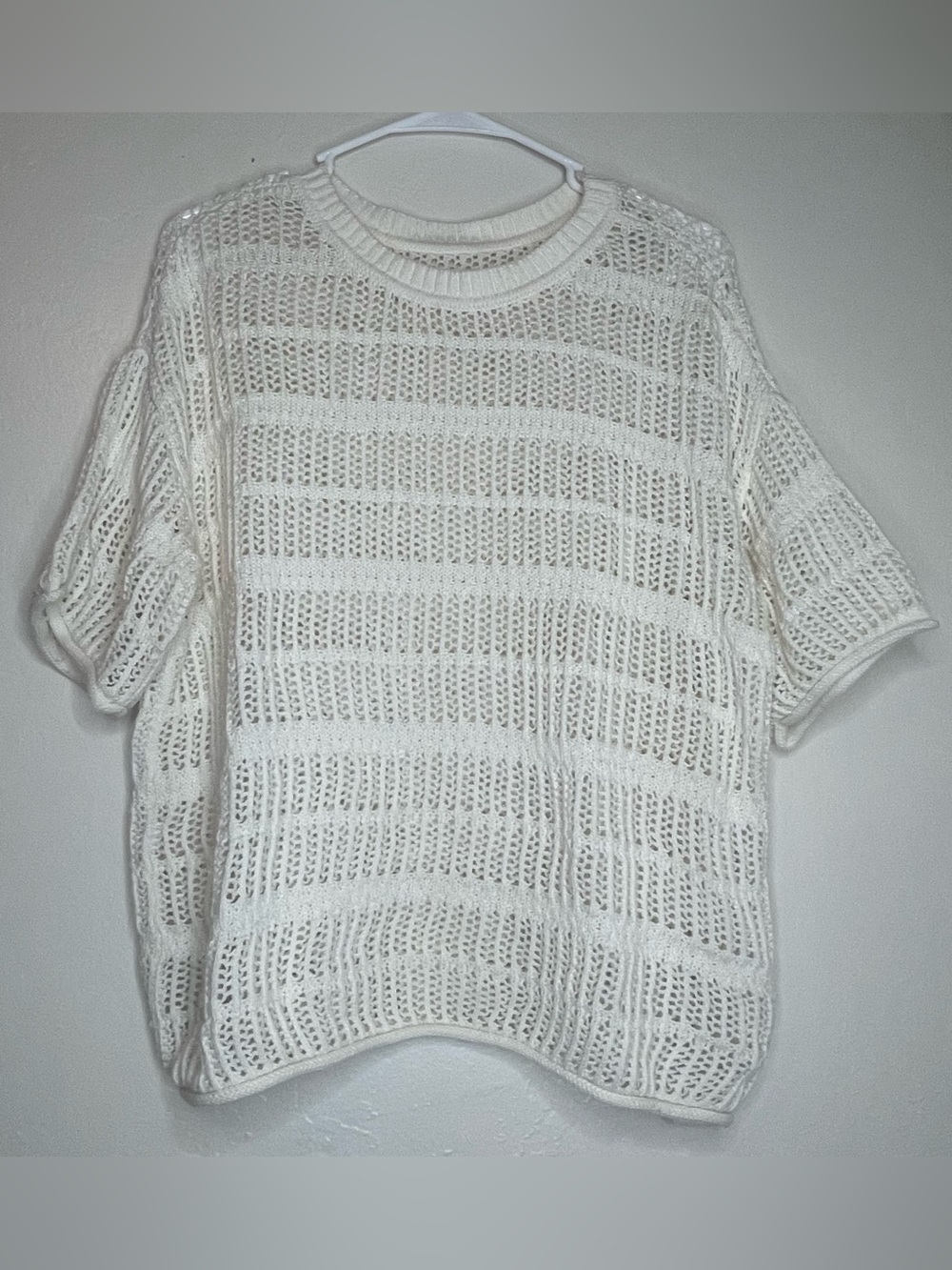 Aerie Cream Boho Oversized Open-Knit Short Sleeve Top XXS Beachy Boxy Neutral